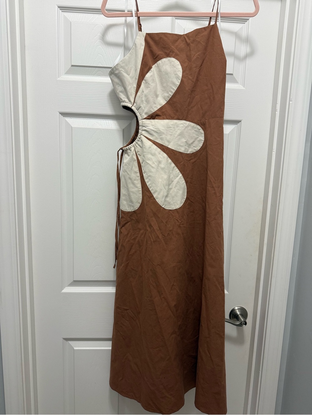 Very J Brown Maxi Dress with Cream Daisy Cutout and Side Tie